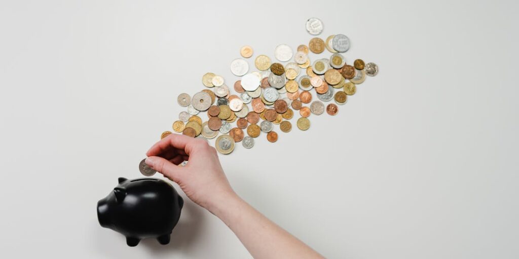 Investment and savings concept with piggy bank and coins