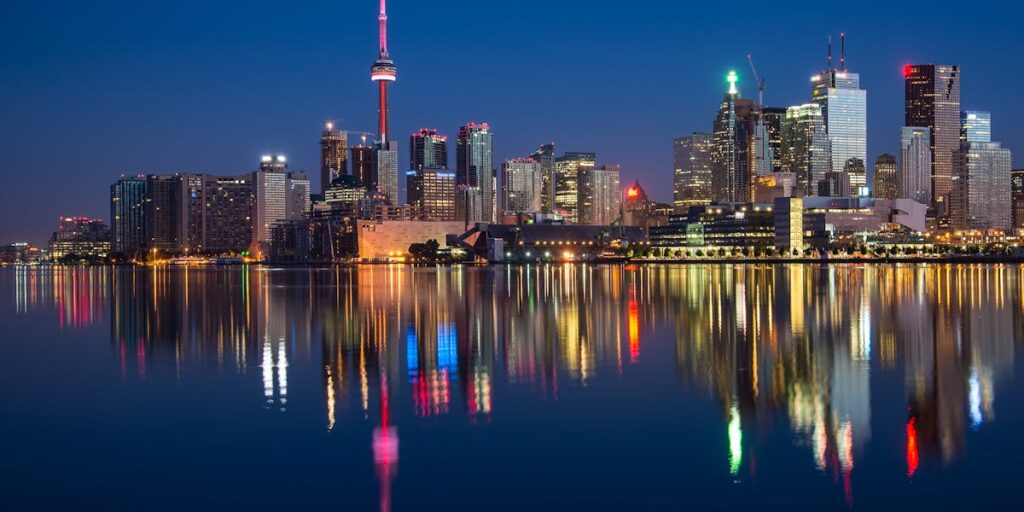 Toronto skyline with condo towers at night