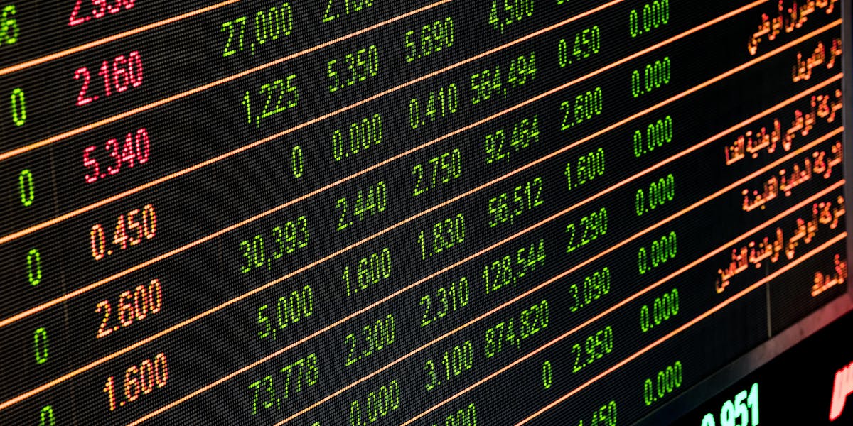 Stock market data board showing economic indicators