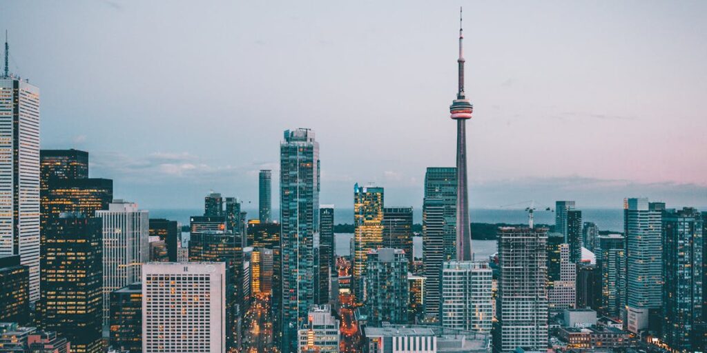 Toronto skyline with CN Tower at dusk