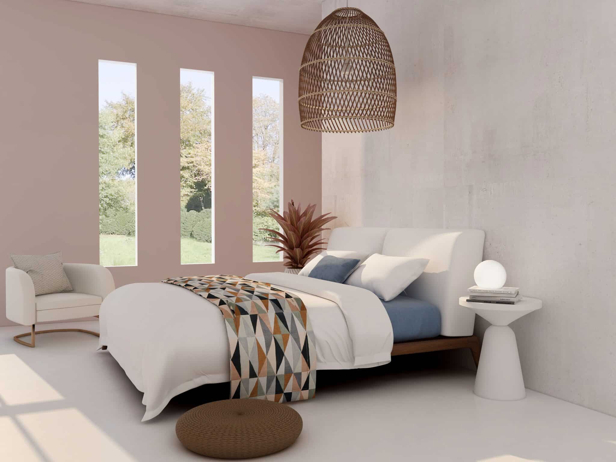 Clean, modern bedroom with fresh linens and bright natural light