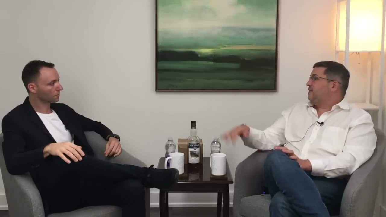 Adam Nadler and real estate lawyer Mark Morris recording the Supply and Demand podcast episode about pre-construction condo buyers who cannot close